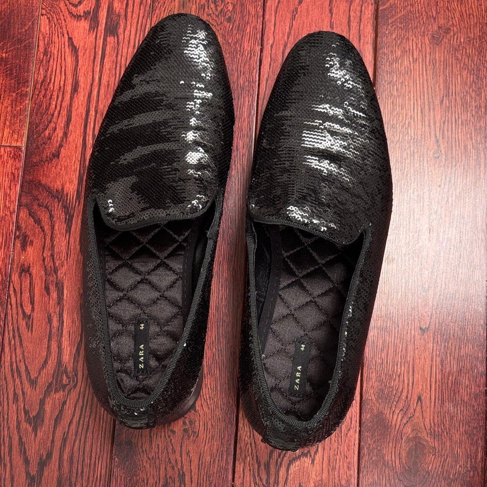 Zara Men's Black Sequin Slip-On Loafers
